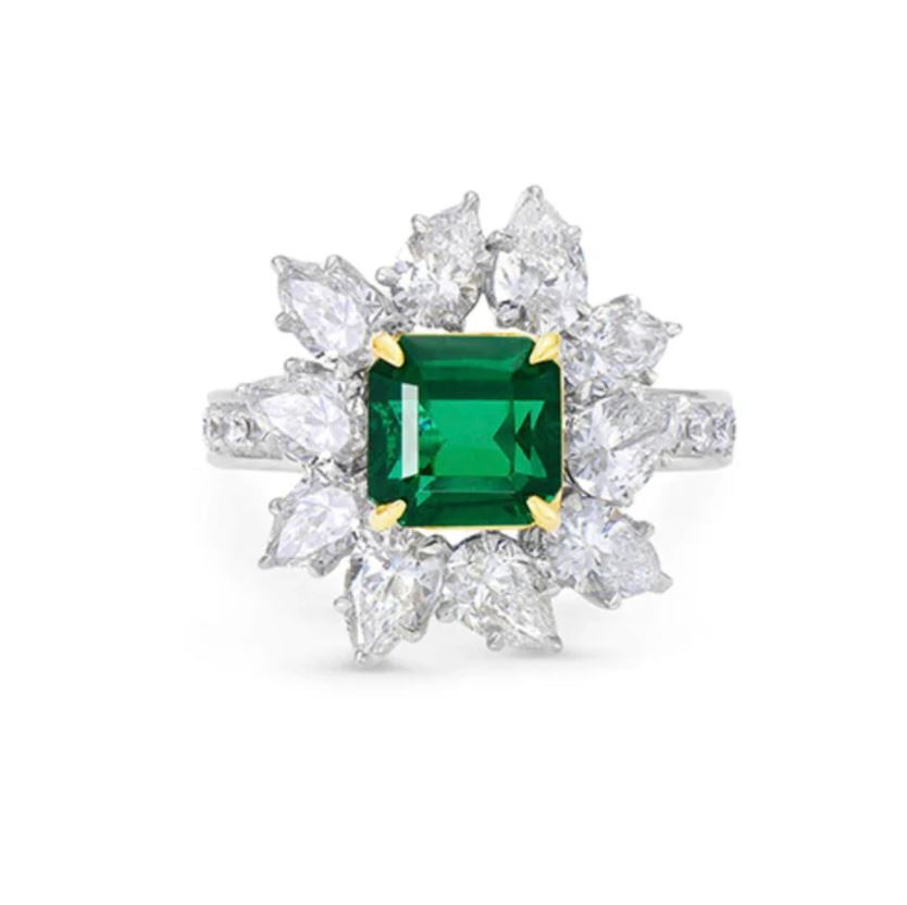 2.55 ct Translucent Emerald Ring with 3.21 Diamonds